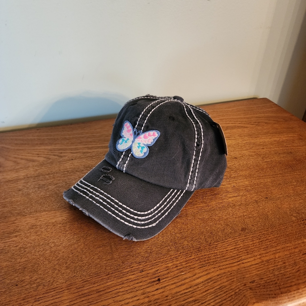 Black, Distressed Butterfly Cap